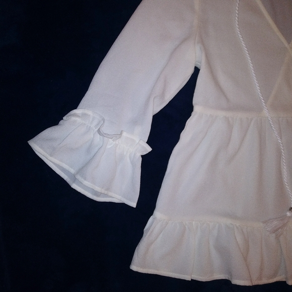 Sugar + Lips White Boho Peasant Top w/ Ruffles - Picture 6 of 10